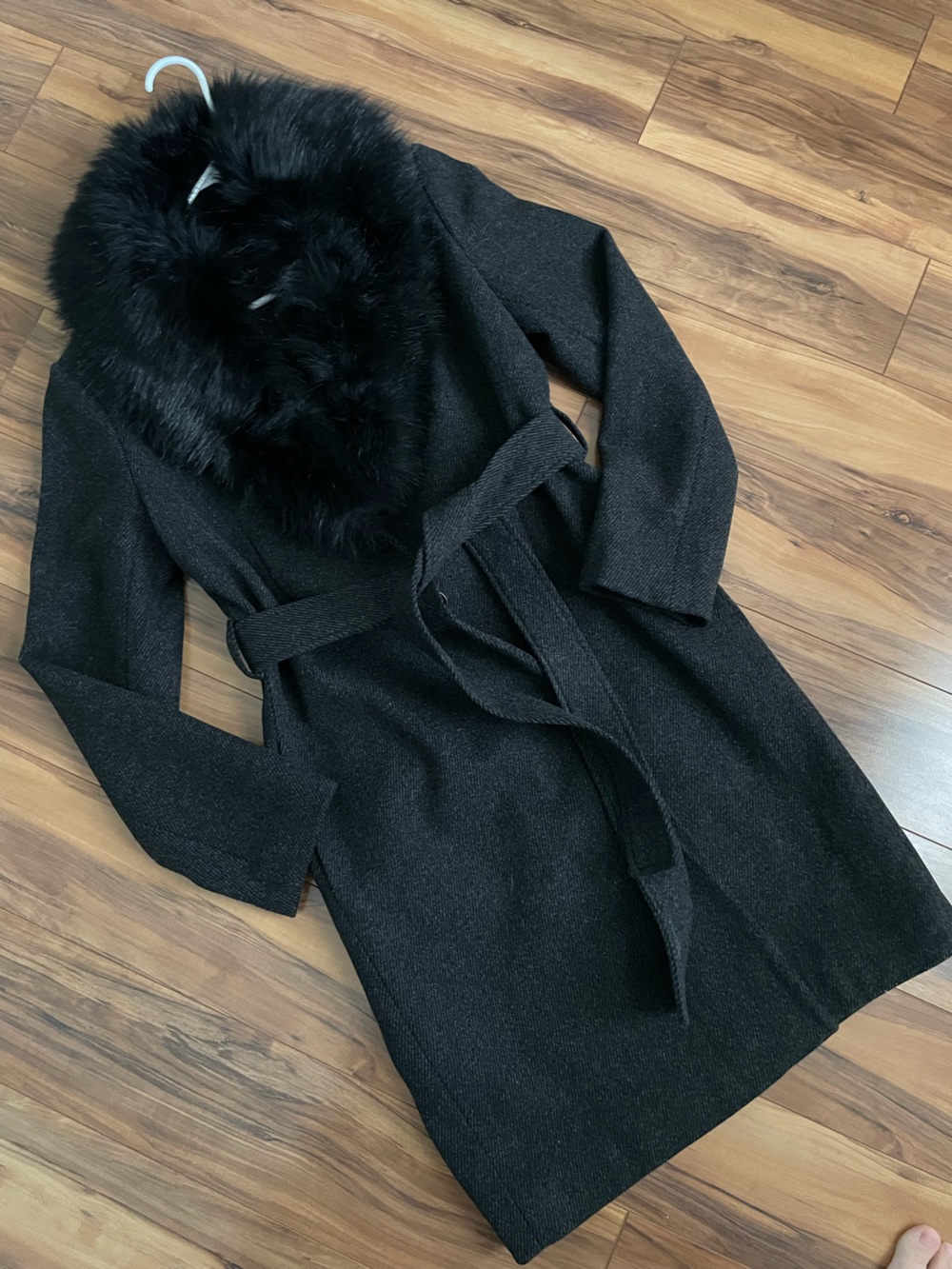Banana Republic new Black Wool Coat with Lux Fur Collar size S
